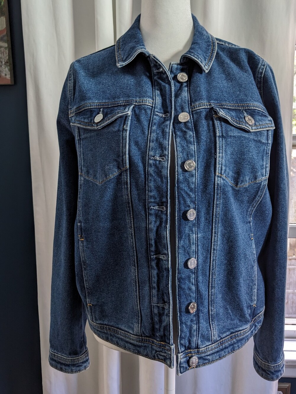 Sézane Women's Jean Button Front Jacket Pockets Long Sleeve Small